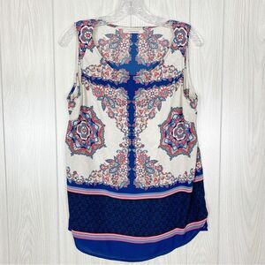 41 Hawthorn | Navy & Cream Floral Paisley Sleeveless Blouse Size Large